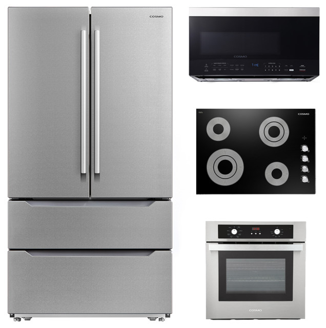 4 Piece, 30" Cooktop 24" Wall Oven 30" Microwave & French Door