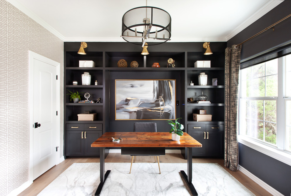 Design ideas for a transitional home office.