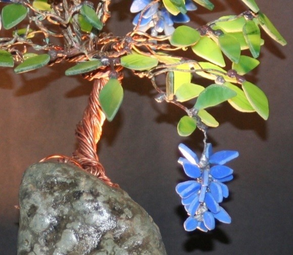 Blue Wisteria Stained Glass Bonsai Tree