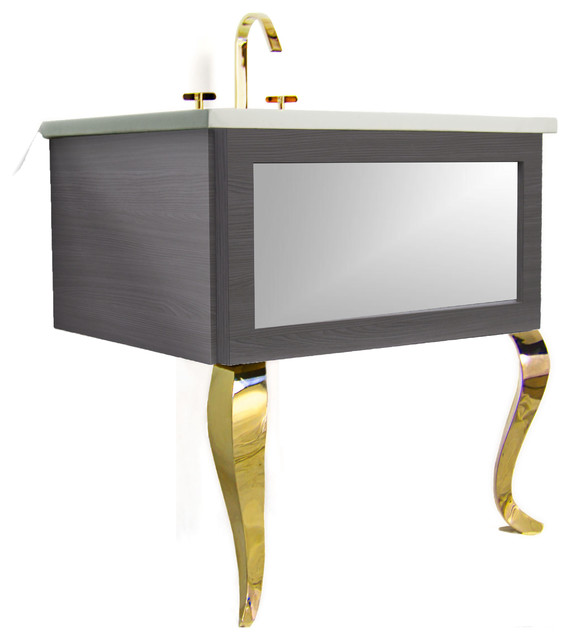 Bathroom Vanity, Silver Mirror Insert Contemporary Bathroom