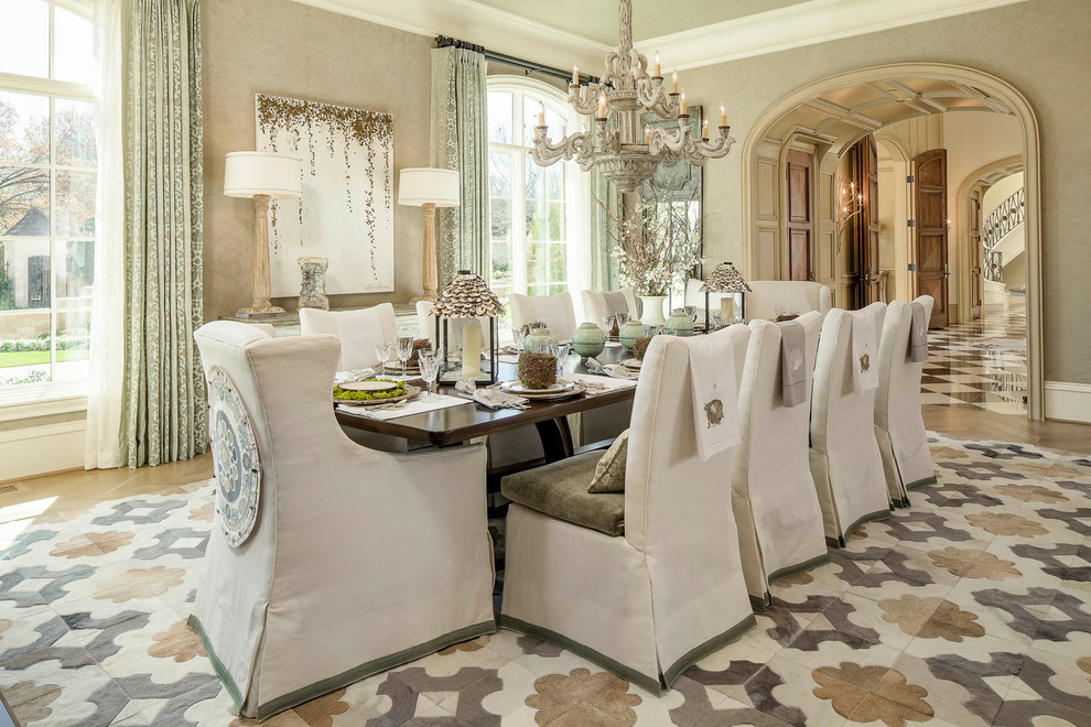 Inspiration for a traditional separate dining room in Dallas with beige walls.
