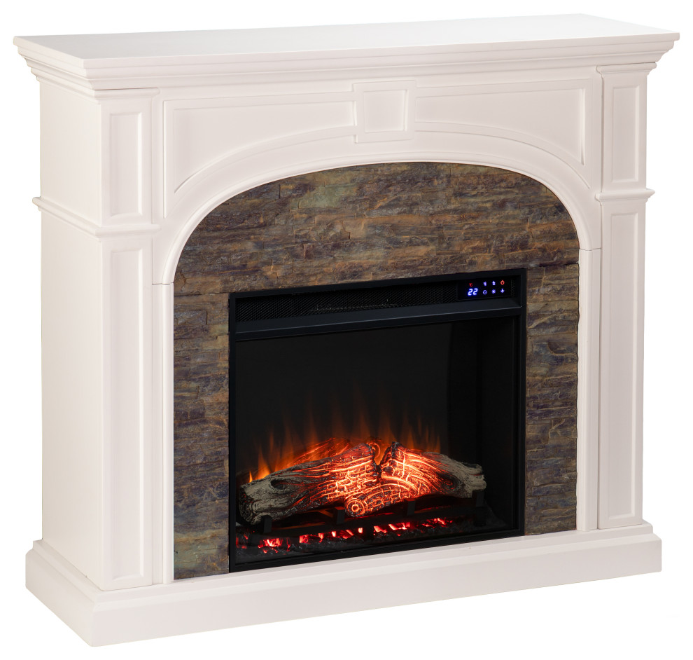 Enderly Electric Fireplace With Faux Stone, White