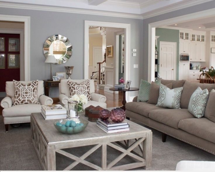 Example of a trendy open concept living room design in Las Vegas with gray walls