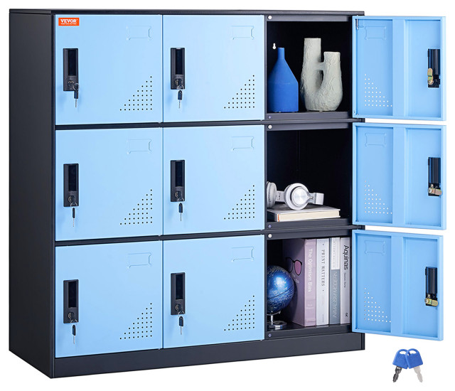 Metal Locker 9 Compartment Steel Office School Gym Organize