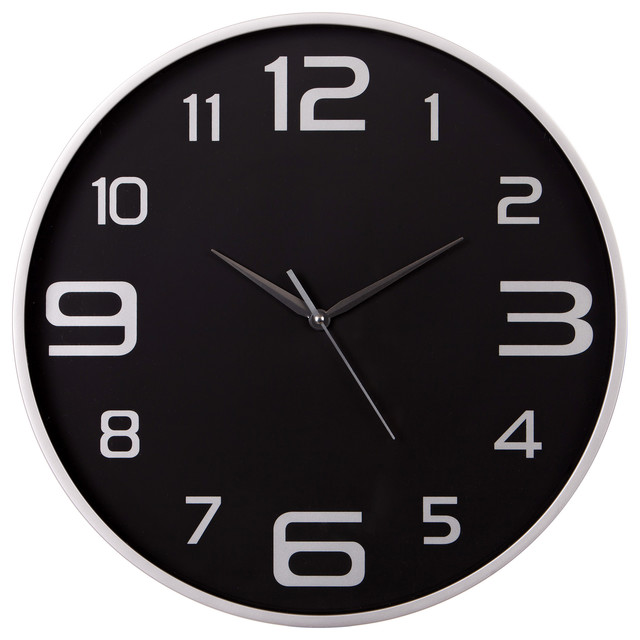 18" Silver and Black Wall Clock Contemporary Wall Clocks by