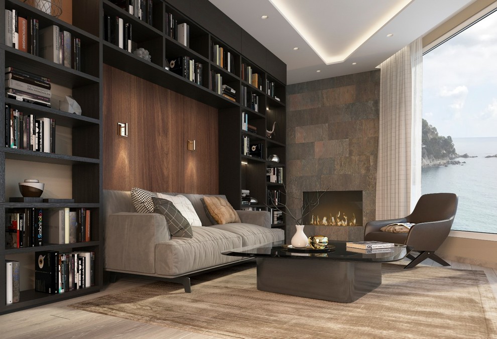 Современный интерьер загородного дома - камин