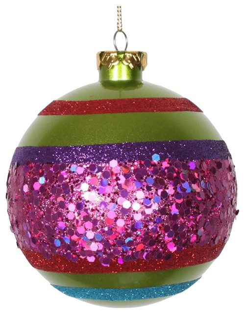 4 Count Shatterproof Christmas Glitter Ball Ornaments Lime Green