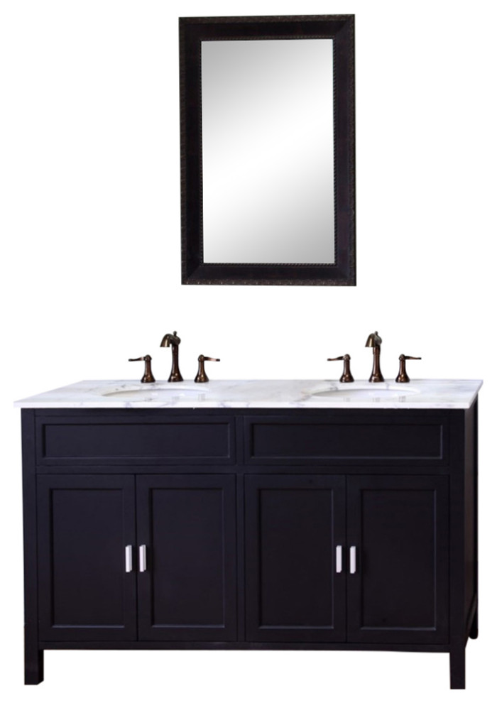 60" Double Sink Vanity, Solid Wood, Ebony Finish, White Marble