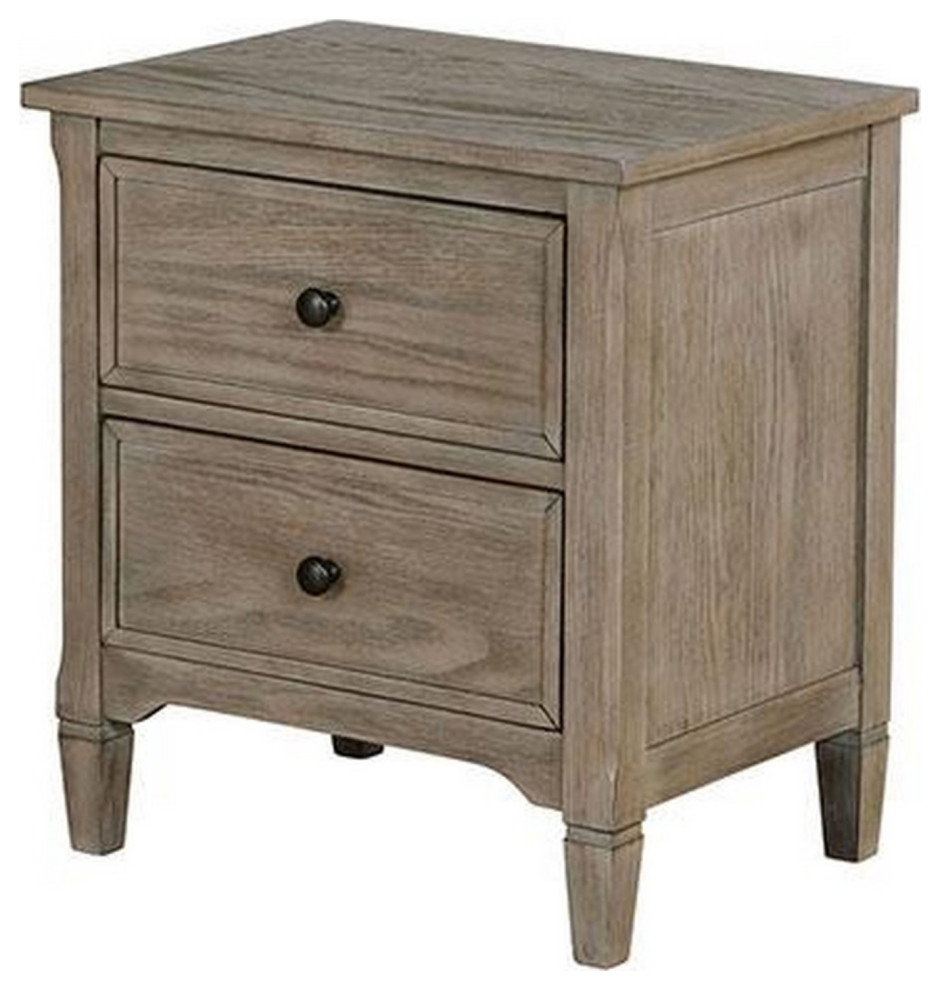 2 Drawer Wooden Nightstand With Round Knobs, Gray Transitional