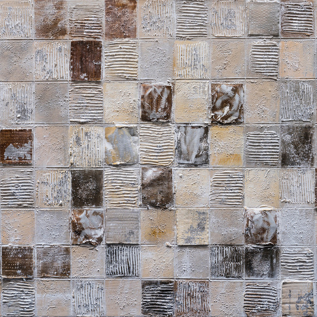 "Tiles on the Wall" Hand Painted Canvas Art, 40"x40" Contemporary