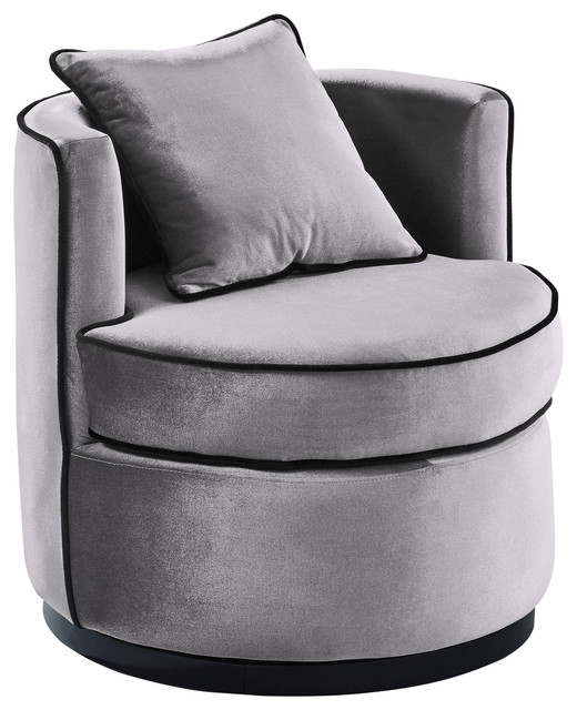 Belarus Swivel Chair, Gray Velvet and Black Velvet Piping