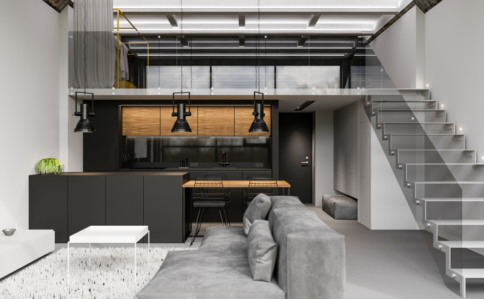 Визуализация двухуровневой квартиры в стиле лофт