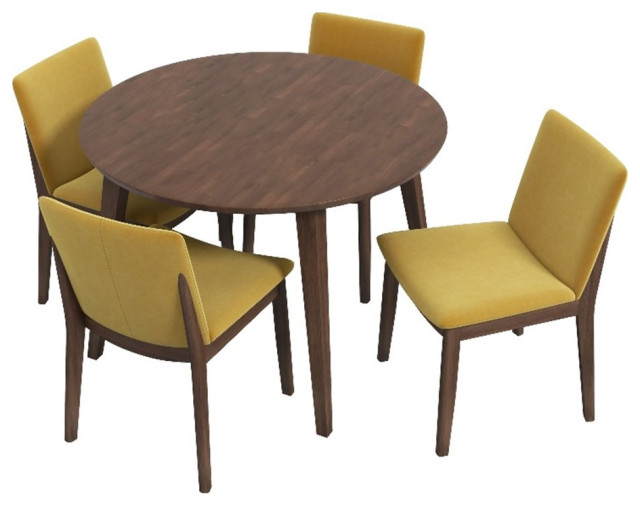 Pala Mid Century Modern Kitchen Solid Wood Walnut Table and Chairs for 4 Midcentury Dining