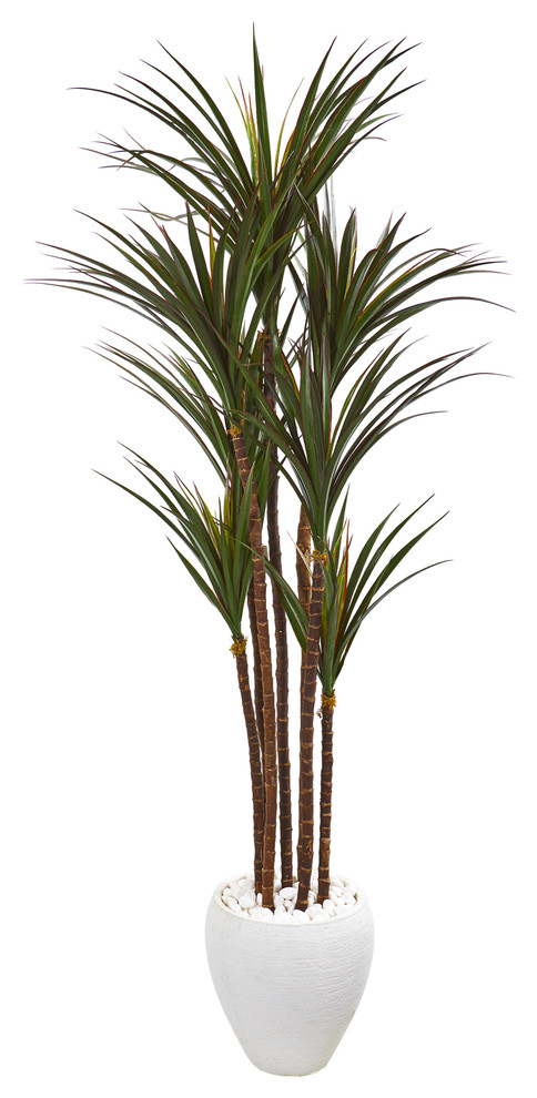 Nearly Natural 70 Giant Yucca Artificial Tree in White Planter UV Resistant