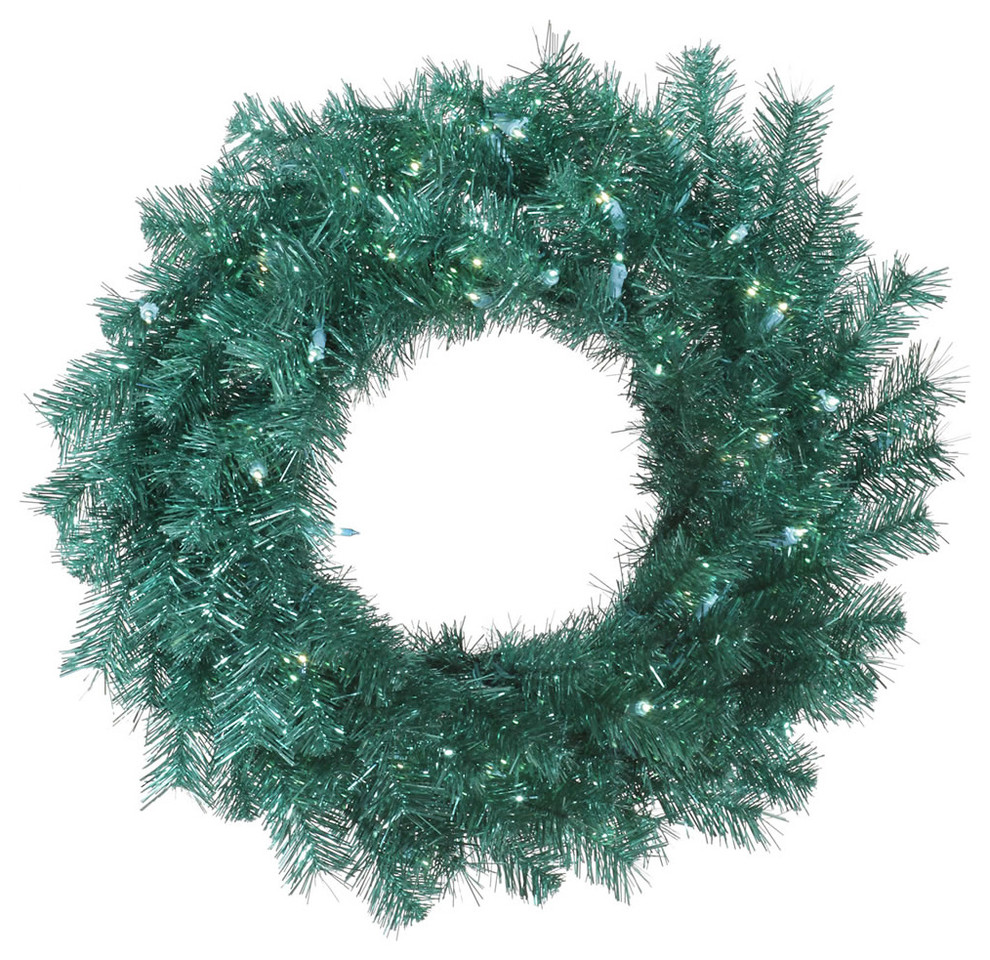 24 Vickerman Metal Mix Tinsel Artificial Wreath with 50 Clear Mini-Lights