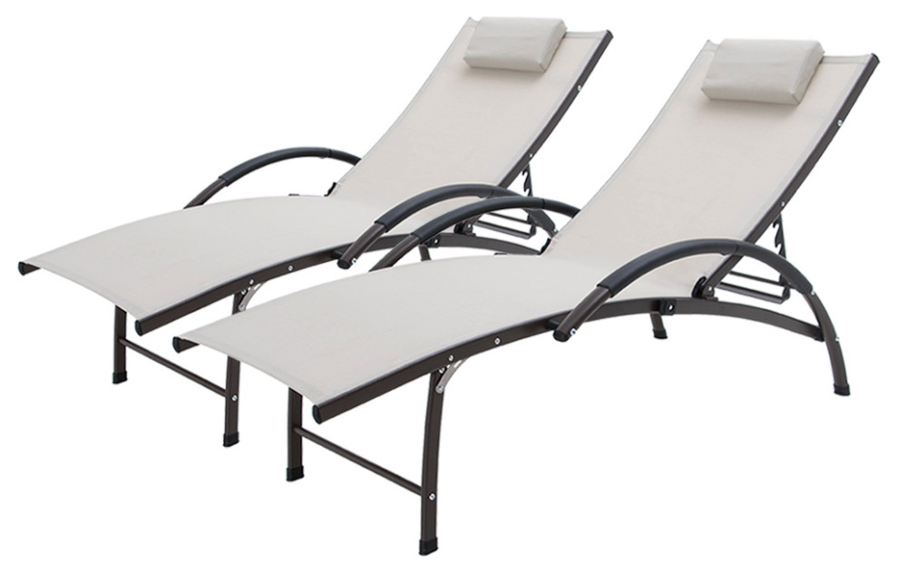 Outdoor Aluminum Folding Adjustable Chaise Lounge Chairs and Table Set Espresso – Crestlive Products For Sale
