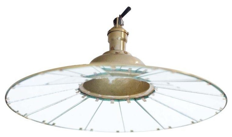 Pre-owned Brass & Mirrored Shaded Pendant Lamp