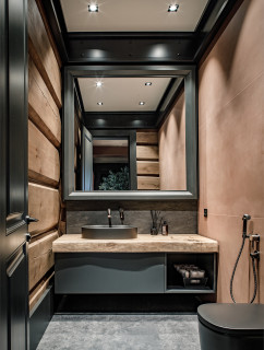 Интерьер туалета в черном цвете в современном стиле