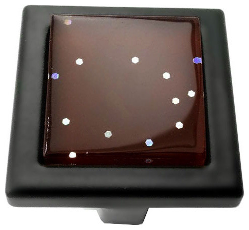 Modket Square Manor Knob - Blue Iridescent Dots Crystal Glass Black Metal Cabinet Pull