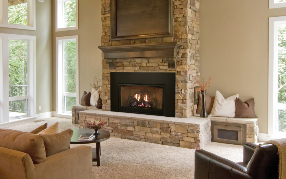 Inspiration for a traditional living room in Other with a standard fireplace and a metal fireplace surround.