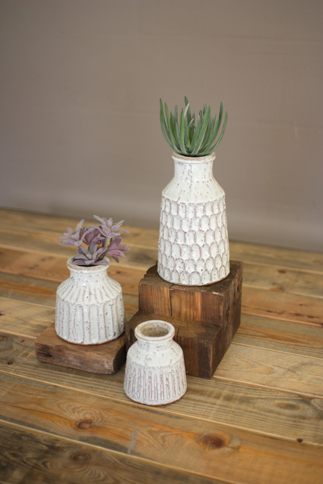 Kalalou Cdl3070 Set Of Three Ceramic Bud Vases Farmhouse Vases by