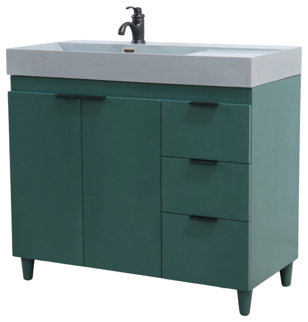 39" Single Sink Vanity, Hunter Green With Dark Gray Composite Granite