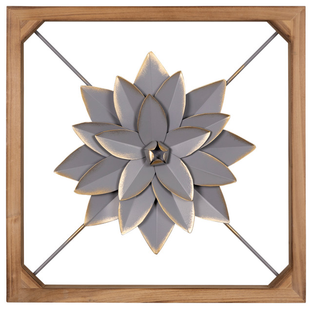 Stratton Home Decor Farmhouse Floating Gray Flower Wall Decor, 15.75x1