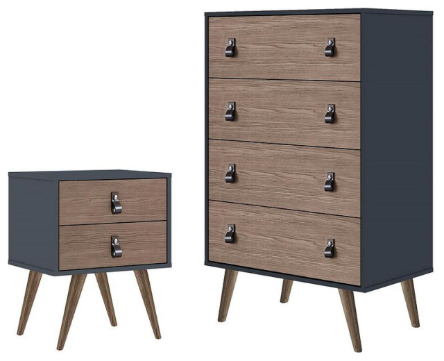 Amber Tall Dresser and Nightstand Set of 2, Blue and Nature