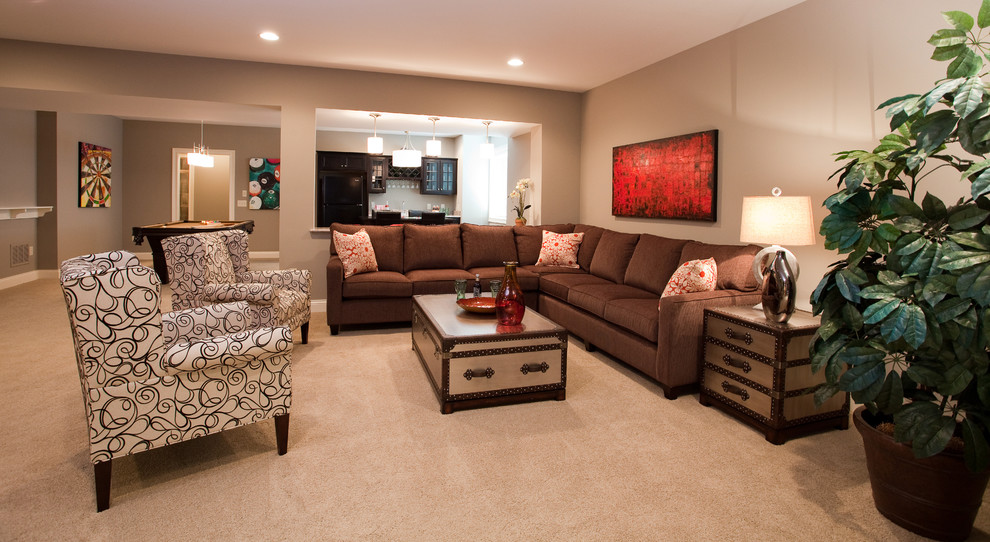 This is an example of a contemporary basement in Indianapolis.