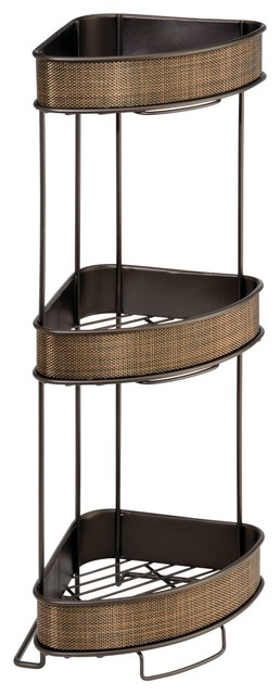 iDesign, Metal Wire Corner Standing Shower Caddy 3-Tier Bath Shelf Baskets,  Bronze