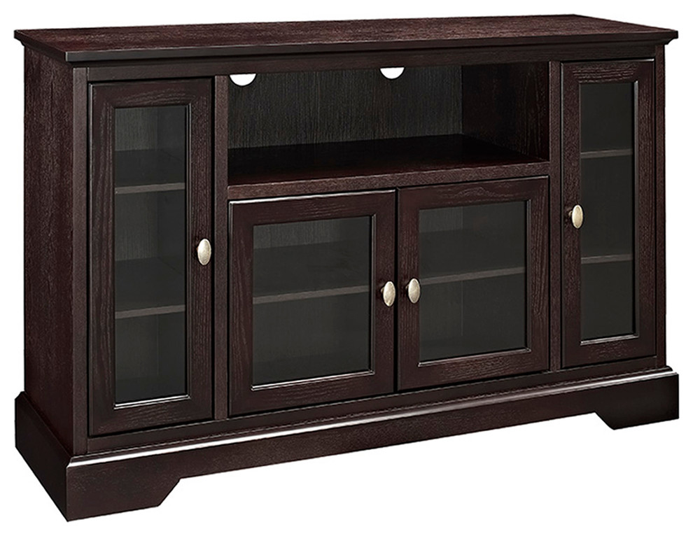 70" Black Wood Highboy TV Stand Transitional Entertainment Centers