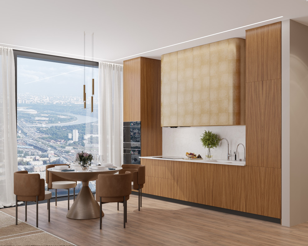 Кухня-гостиная  из проекта "Оранжевый Блюз" в ЖК Neva Towers, г. Москва