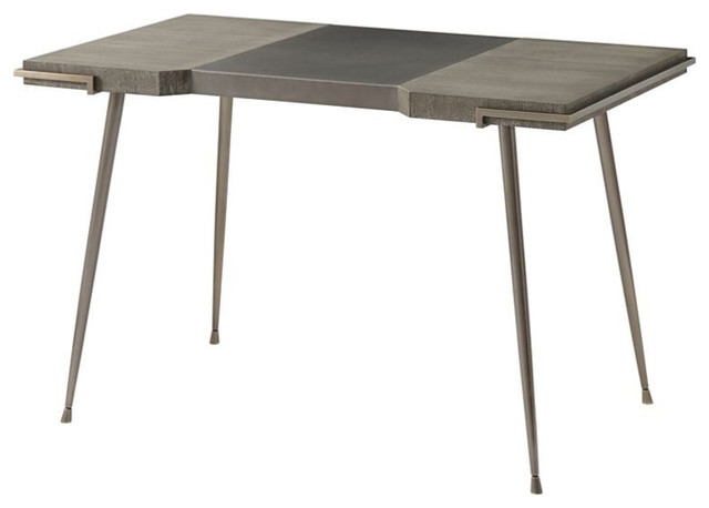 Modern Gray Oak And Leather Top Desk Midcentury Desks And