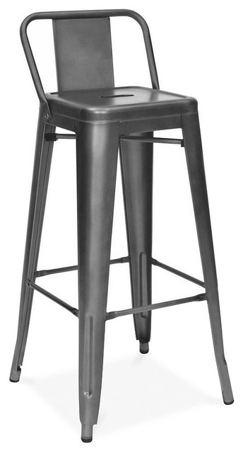 Dreux Dark Gunmetal Steel Low Back Bar Stools 30 Set Of 4 Dreux Dark Gunmetal Steel Low Back Bar Stools 30