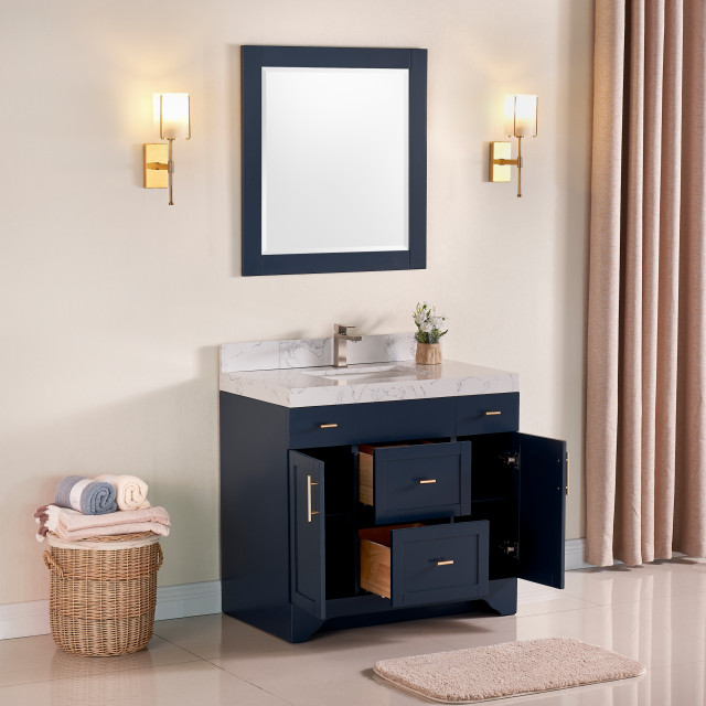 36" Vanity Wood Body and Quartz White, No Backsplash - Transitional ...