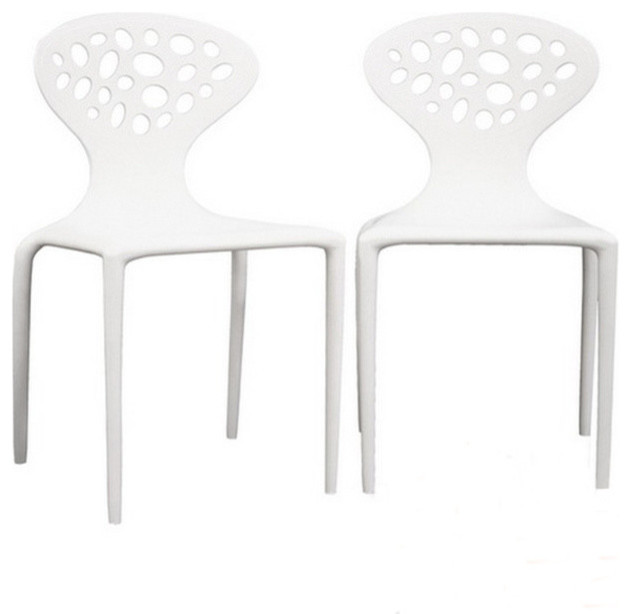 Durante White Plastic Molded Chairs, Set of 2 Contemporary Dining
