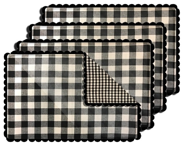 13x19 Black & White 6 Count DII Buffalo Check Collection Classic Tabletop Placemat Set 