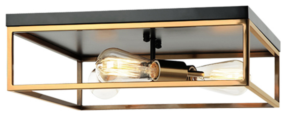 Knox Square 3-Light Flush-Mount NSH-4490-MBBR, Matte Black With Brass Accents