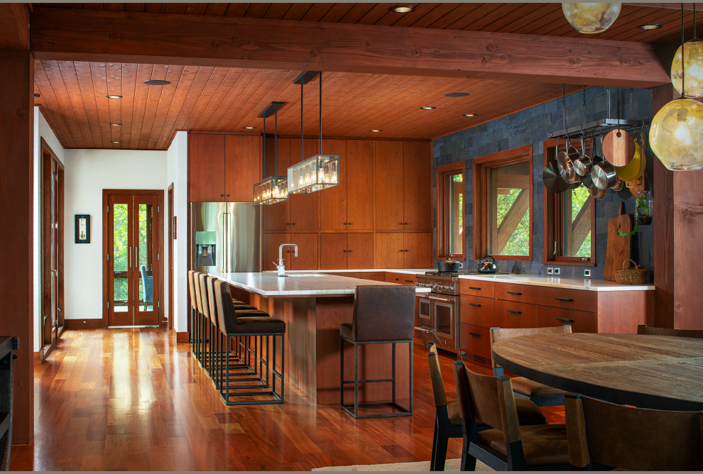 Nebraska Timber Frame Home Elkhorn River Residence Rustic Kitchen