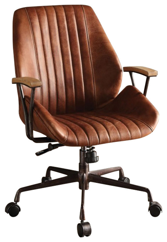 brown leather office chair with wheels