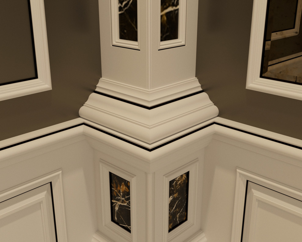 Photo of a traditional hallway in Other with marble floors, white floor, coffered and panelled walls.