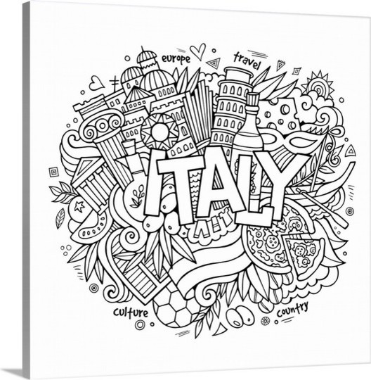 Download "Italy - Colorable" Olga Kostenko Coloring Canvas Wall Art Print - Contemporary - Prints And ...