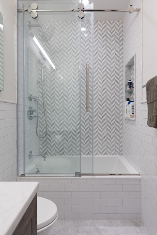 This is an example of a transitional bathroom in New York.