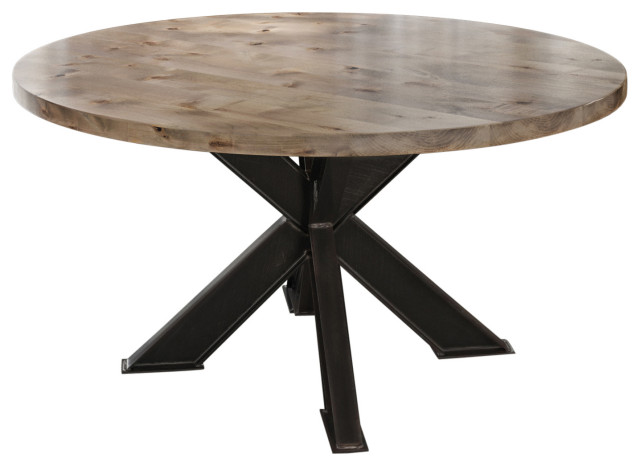 Round Steel X-Base Pedestal Table, Barn Wood Finish, 48" Round