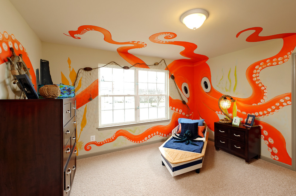 Design ideas for a beach style gender-neutral kids' room in Atlanta with carpet.