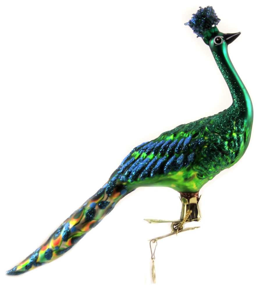 Morawski Colorful Clip On Peacock Ornament Bird Feather