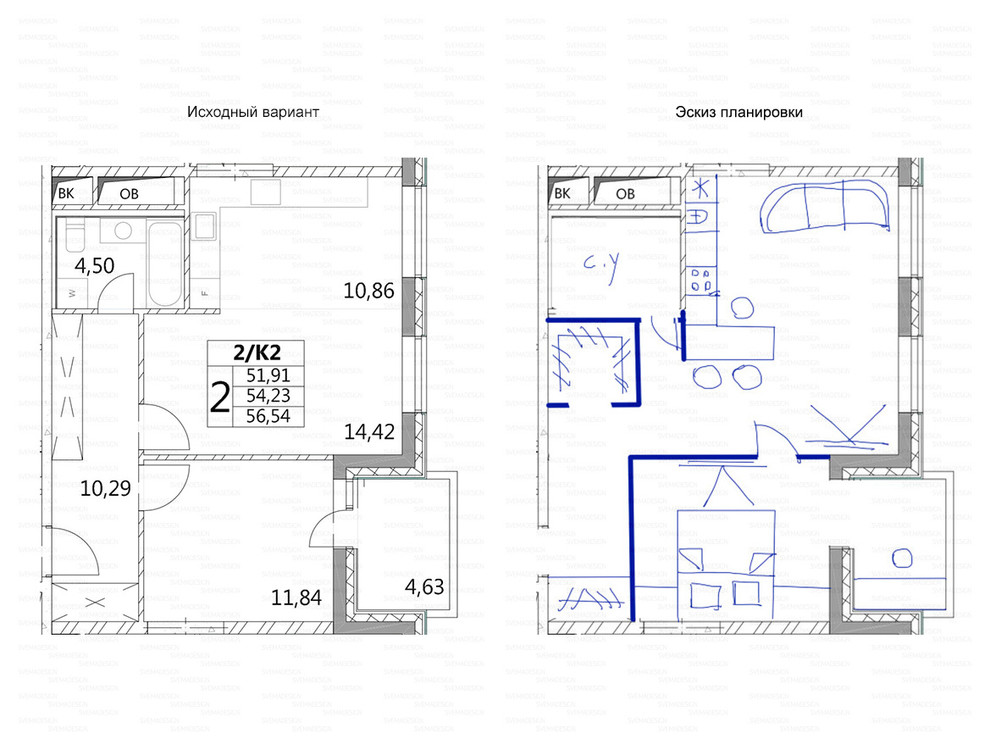 Идеи перепланировки для двухкомнатных квартир