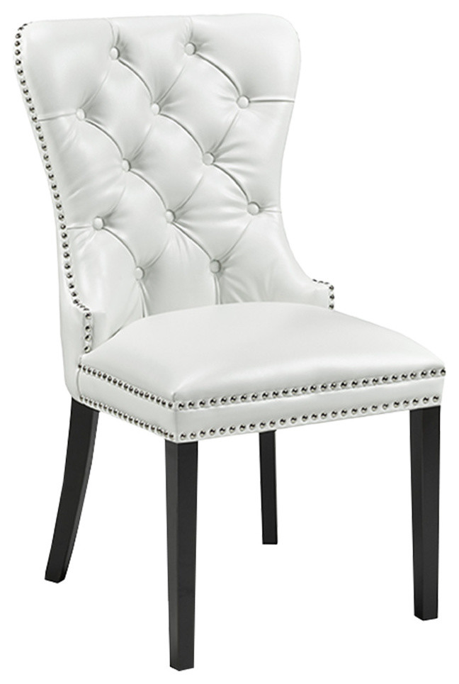 Peyton Diamond Tufted Leather Upholstered Dining Chairs Set Of 2   Home Design 