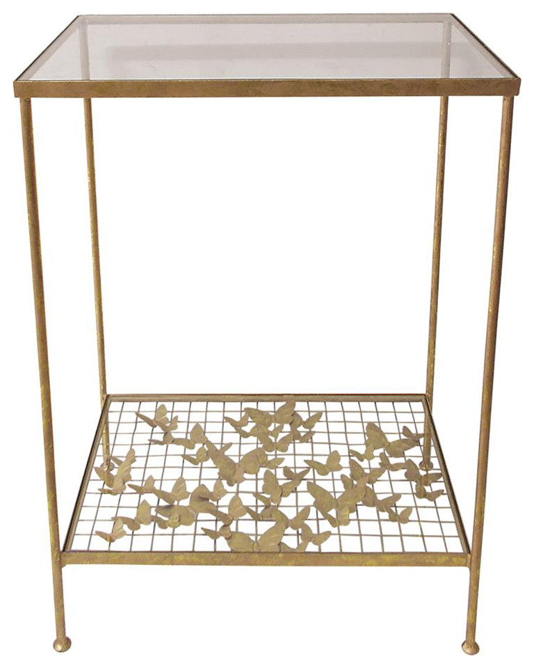 Luxe Gold Butterfly Sculpture Accent Table 2 Shelf Butterflies Shelves