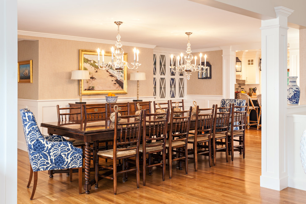 Example of a beach style dining room design in Boston